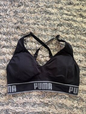 Puma Black Cross-Back Athletic Sports Bra with Logo Band M